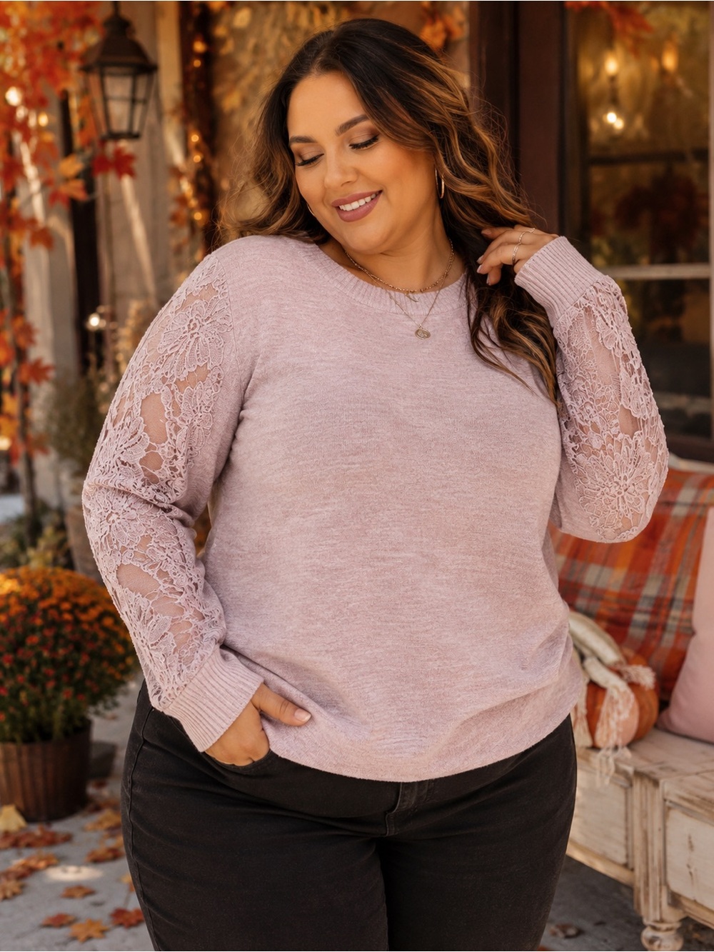 Torrid Super Soft Lace Sleeve Sweater Women’s 2X Blush Pink NWT Cozy Feminine